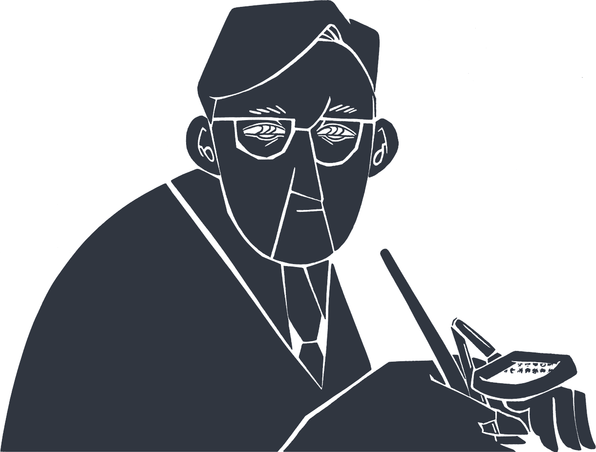 ルーペを使い書体を設計する男性のイラスト